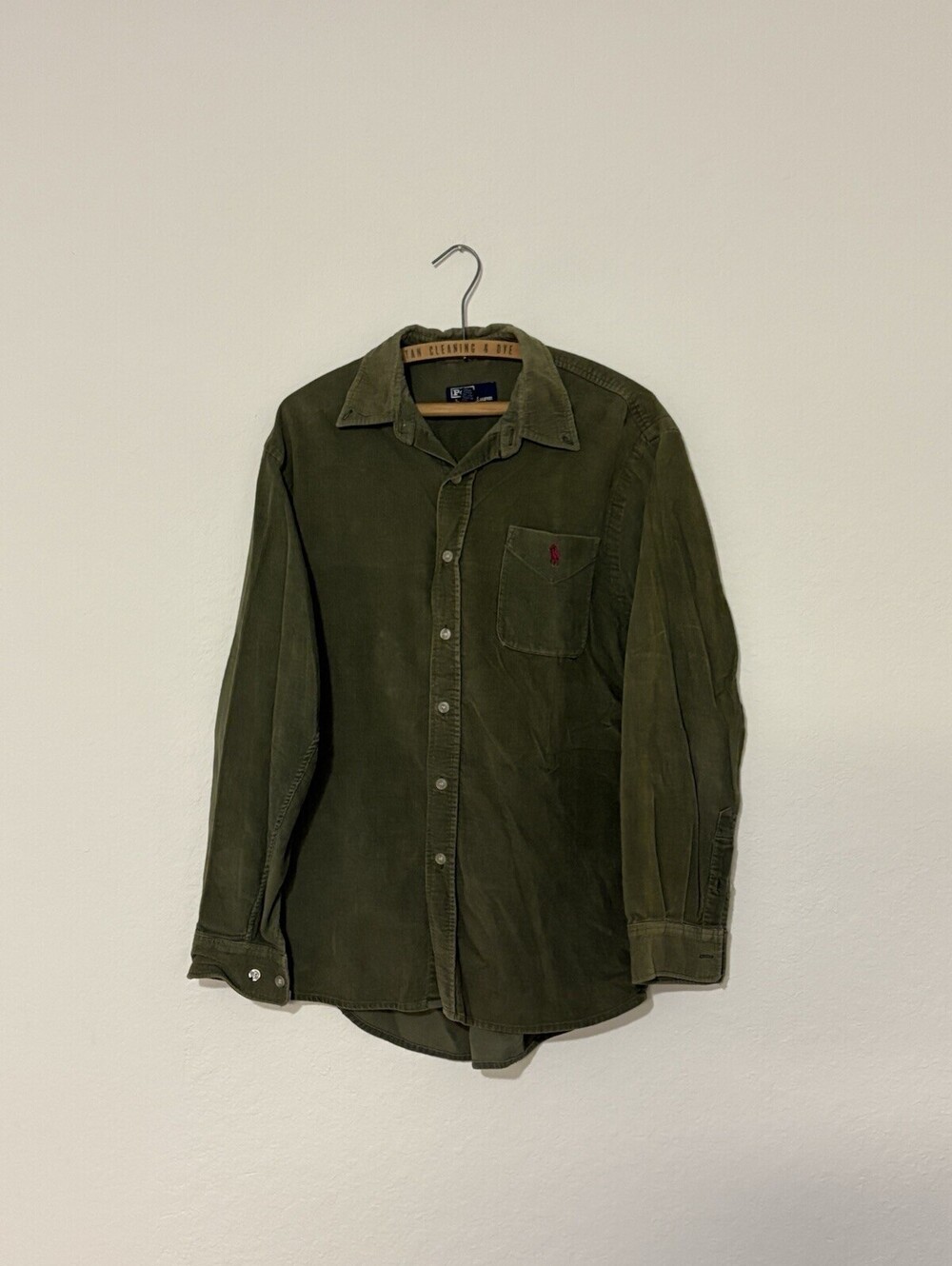 Vintage Polo Ralph Lauren Shirt Mens Large Green Red Horse Corduroy Button Down